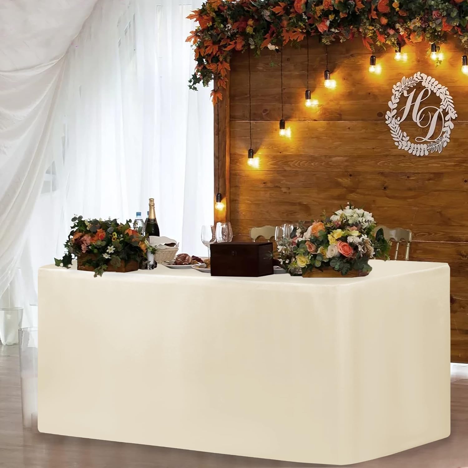 Fundas de mesa ajustables para mesas de 6 pies, 72 x 30 pulgadas, paquete de 2 manteles rectangulares de tela de poliéster para mesas plegables,