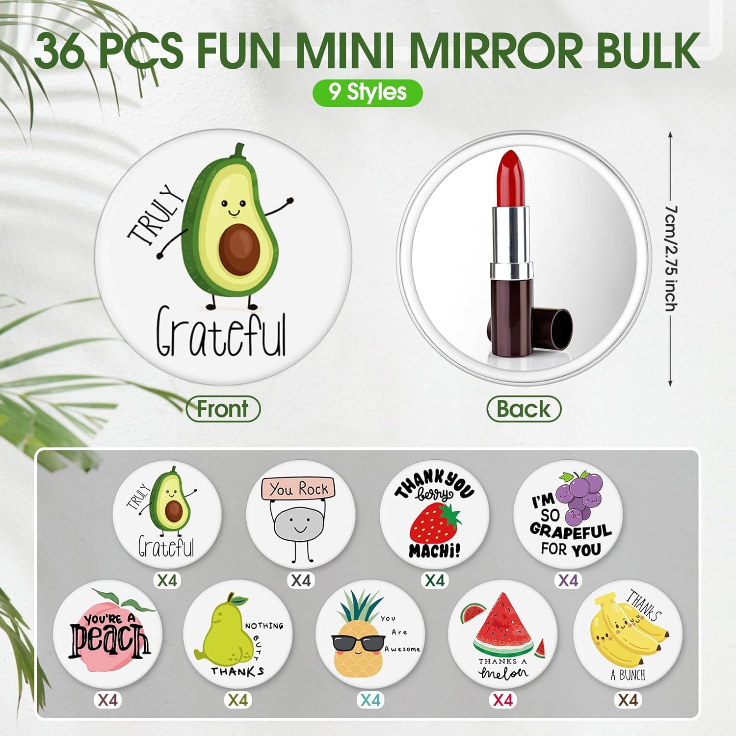 Espejo compacto motivacional a granel, inspirador juego de palabras de frutas, espejo de bolsillo para maquillaje, regalo de agradecimiento, regalo