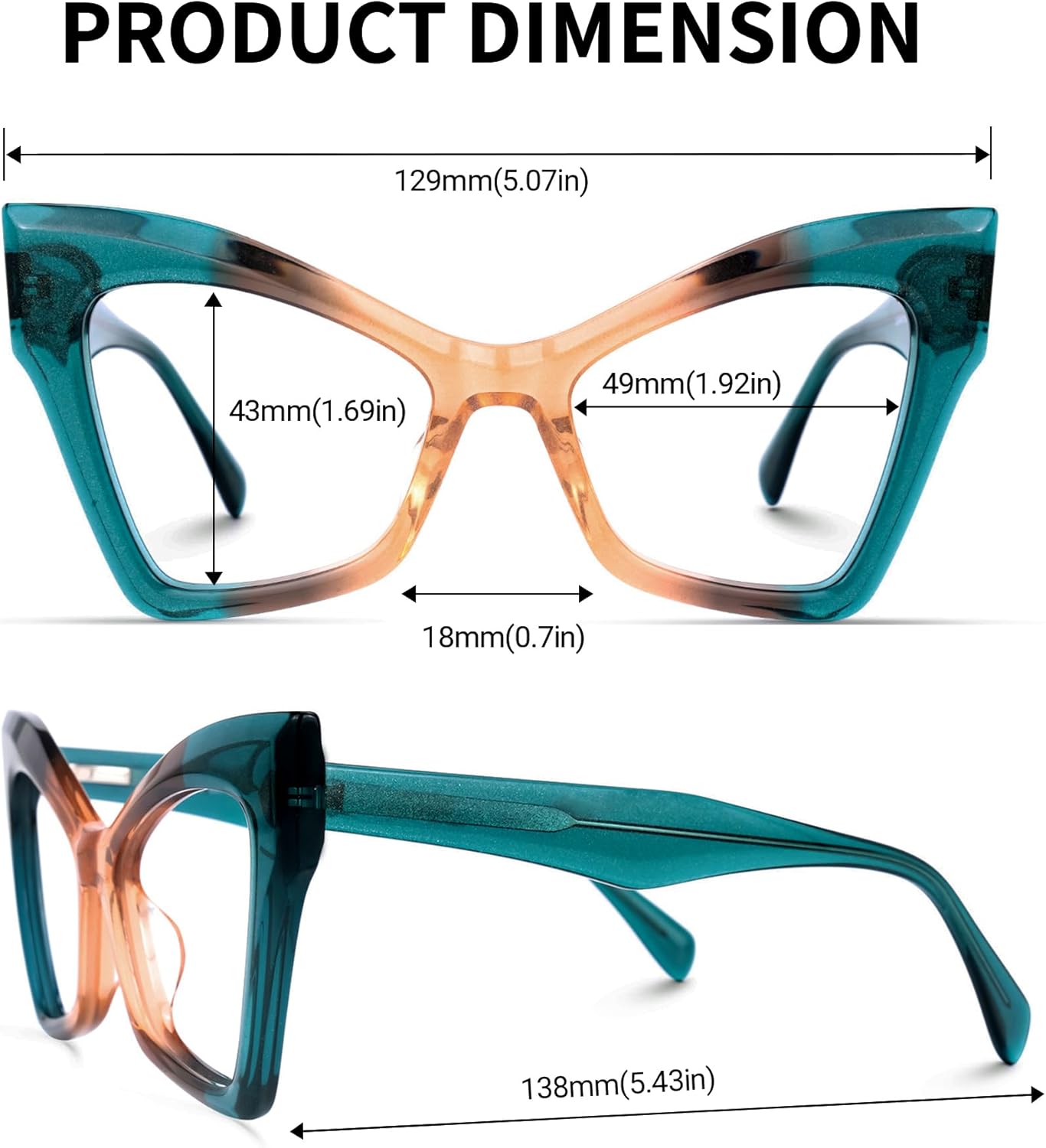 VOOGLAM Lentes de bisagra de resorte de ojo de gato para mujer, luz azul y bloqueo UV400, marcos elegantes de acetato para computadora, teléfonos, TV