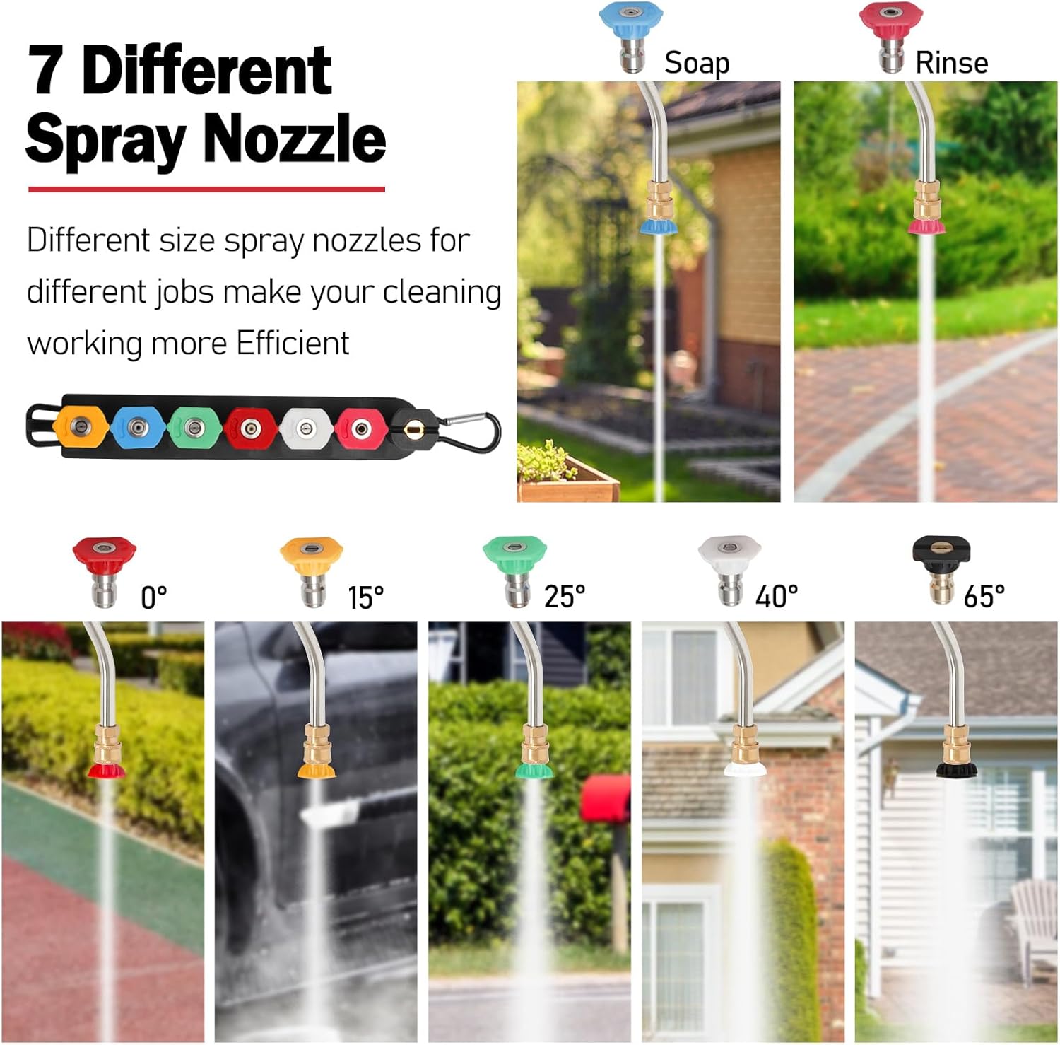 Nisorpa Varita de extensión para lavadora a presión de 24 pies, poste de extensión para lavadora a presión con extensión de canalón, y 7 puntas de