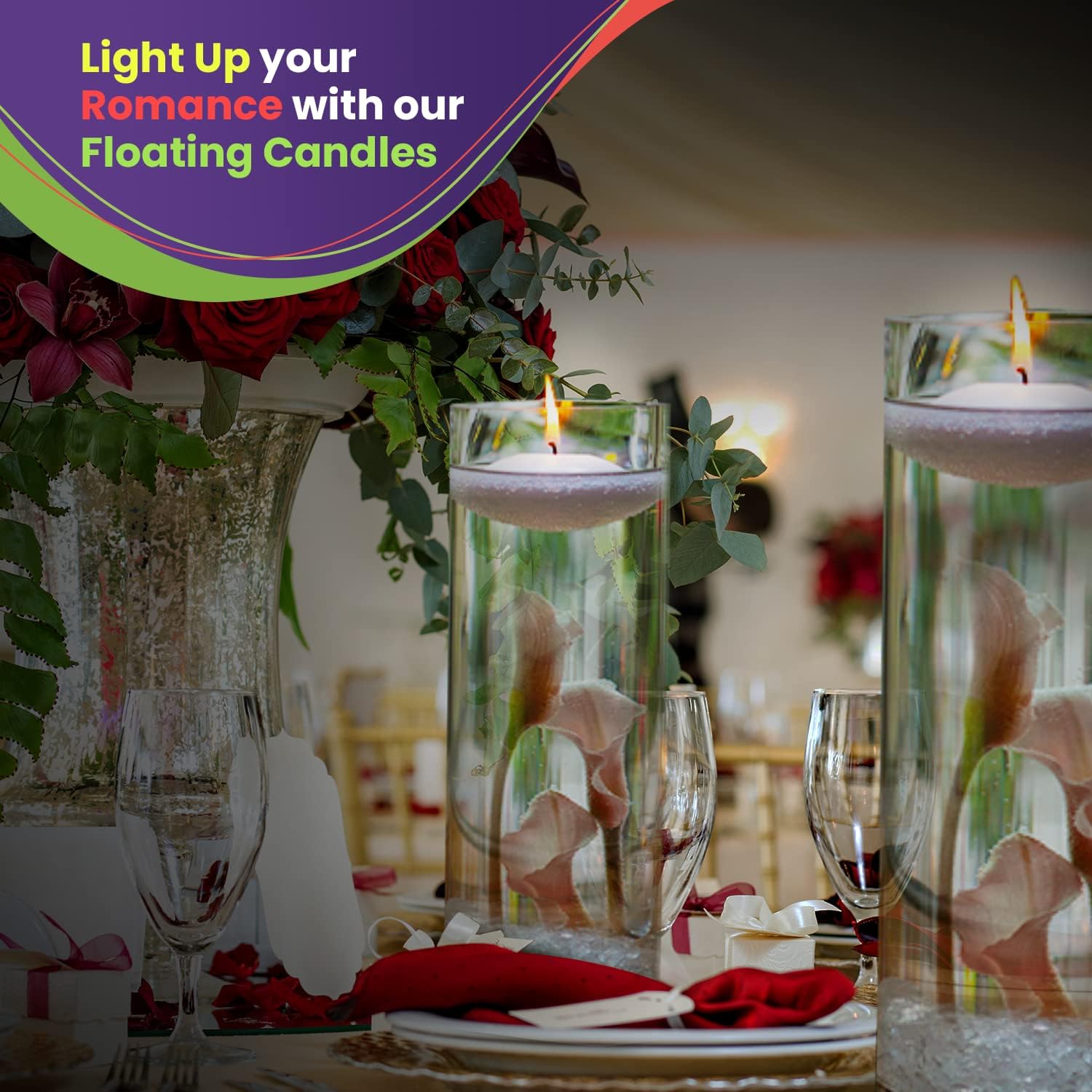 Velas flotantes para centros de mesa, paquete de 16 velas blancas sin perfume de larga duración (8 horas), velas flotantes blancas de 3 pulgadas de
