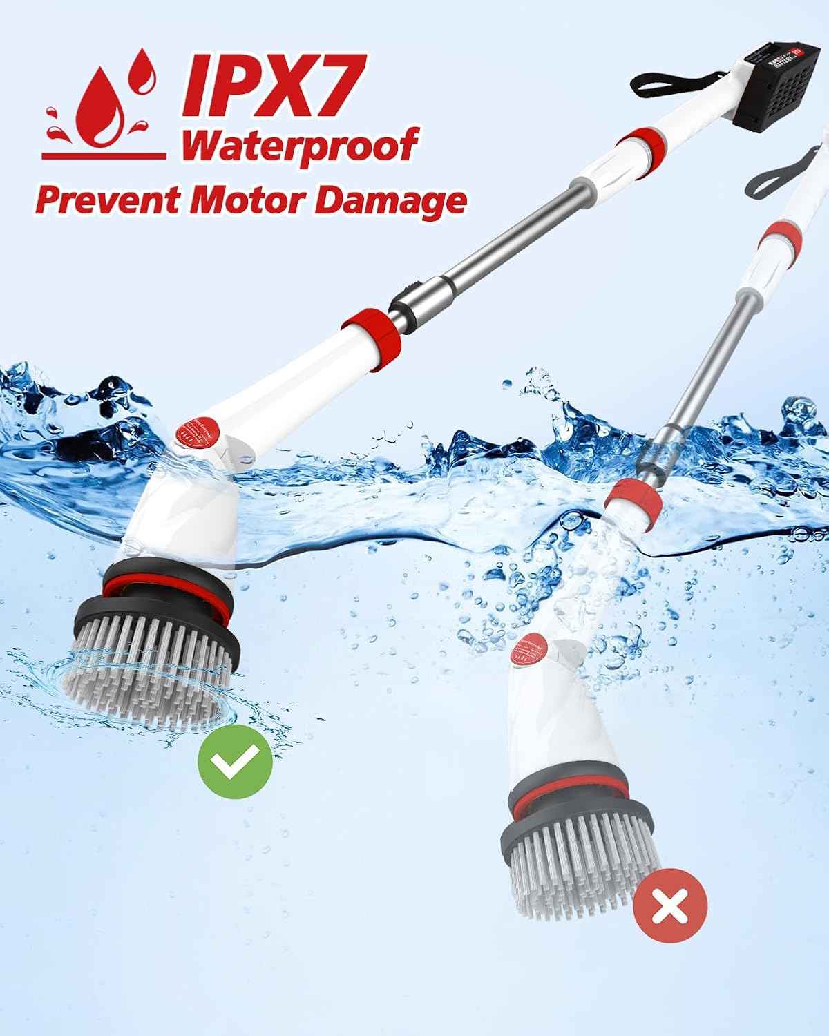 1200 RPM Electric Spin Scrubber, 21V Spin Scrubber for Cleaning, 50inch Extendable Handle Spinning Cleaning Brush, Cordless Power Spin Scrubber,8