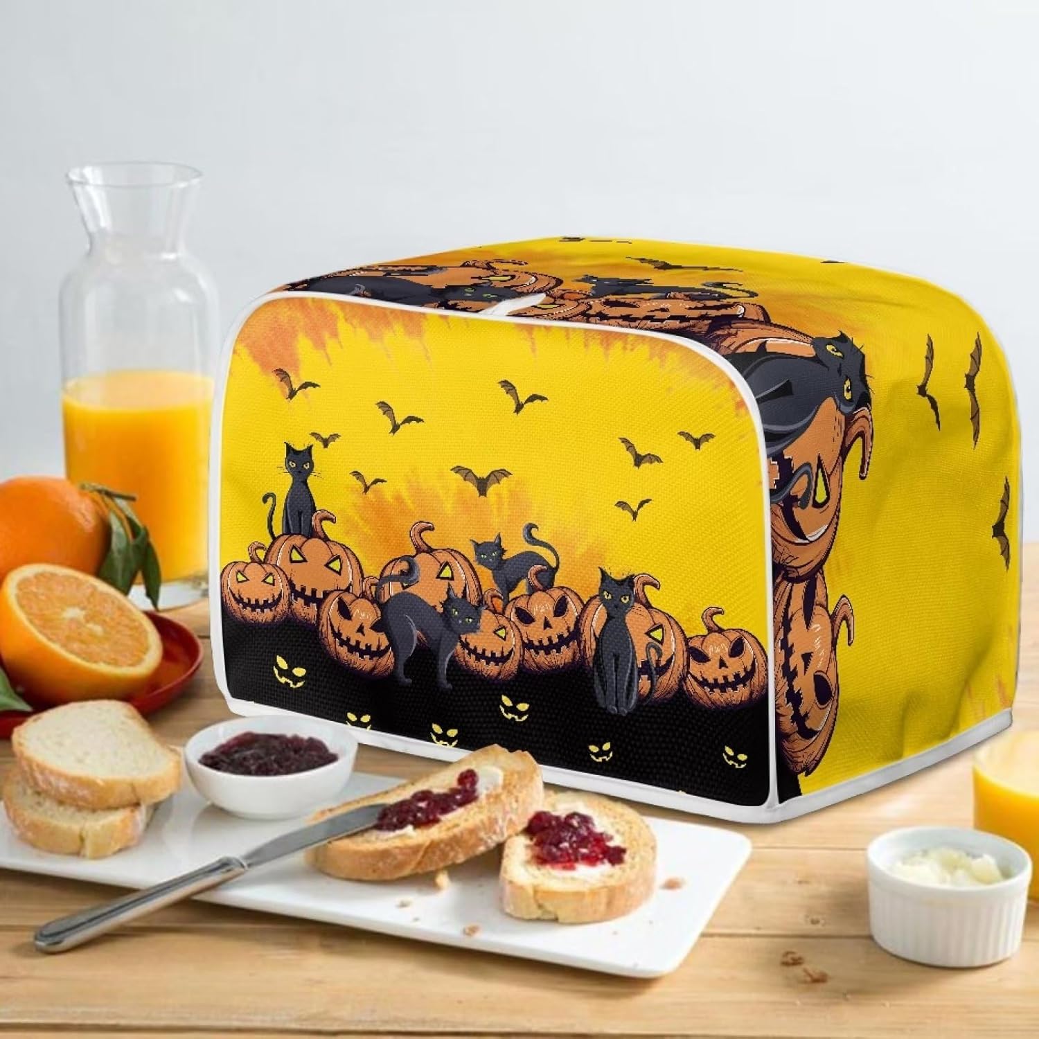 Fundas para tostadoras de calabaza y gato de Halloween, a prueba de polvo, lavables, se adaptan a la mayoría de tostadoras de 2 rebanadas, fundas de