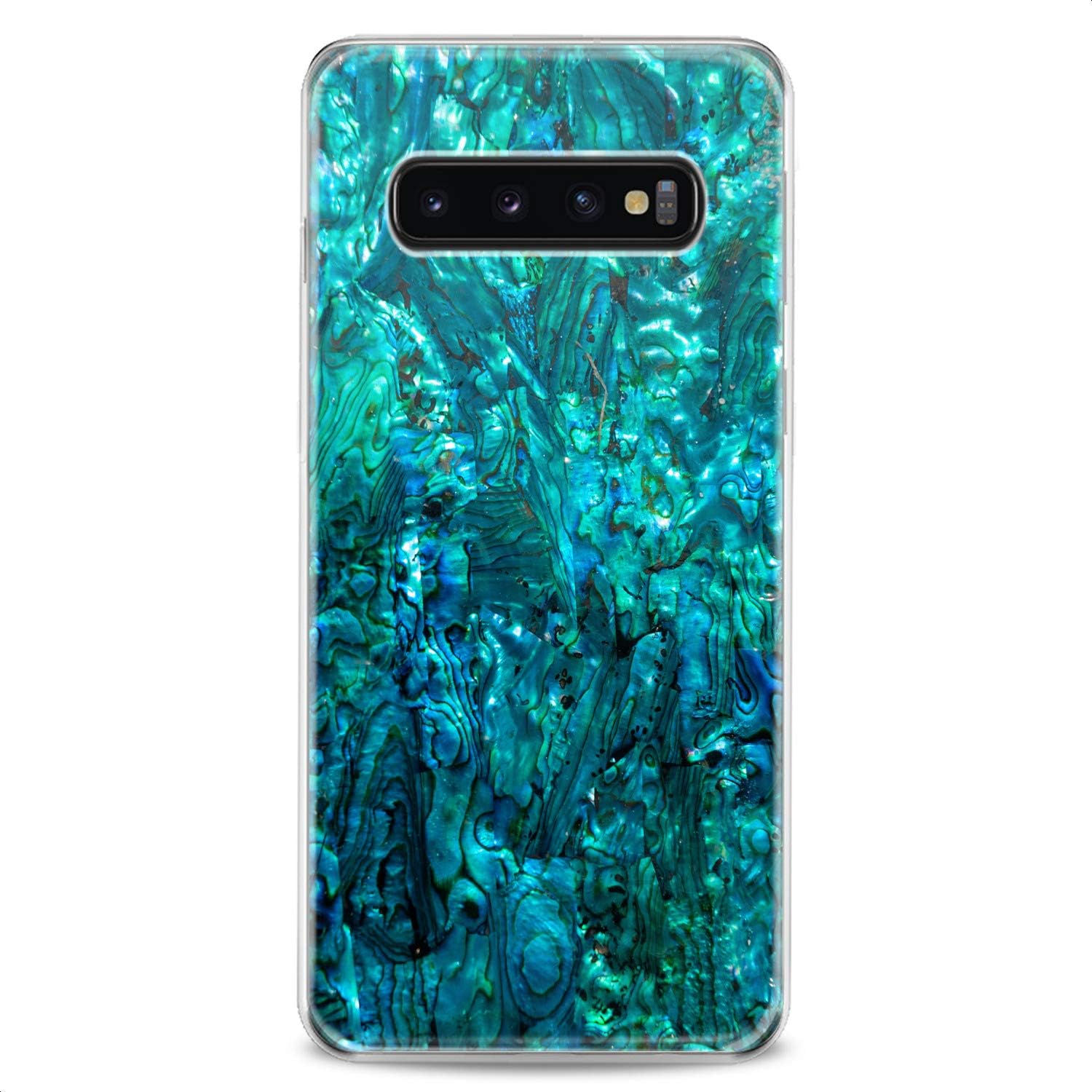 Cavka Funda compatible con Samsung S23 S22 Plus S21 FE Ultra S20+ S10 Note 20 5G S10e S9 Concha de abulón transparente linda piedra hermosa azul