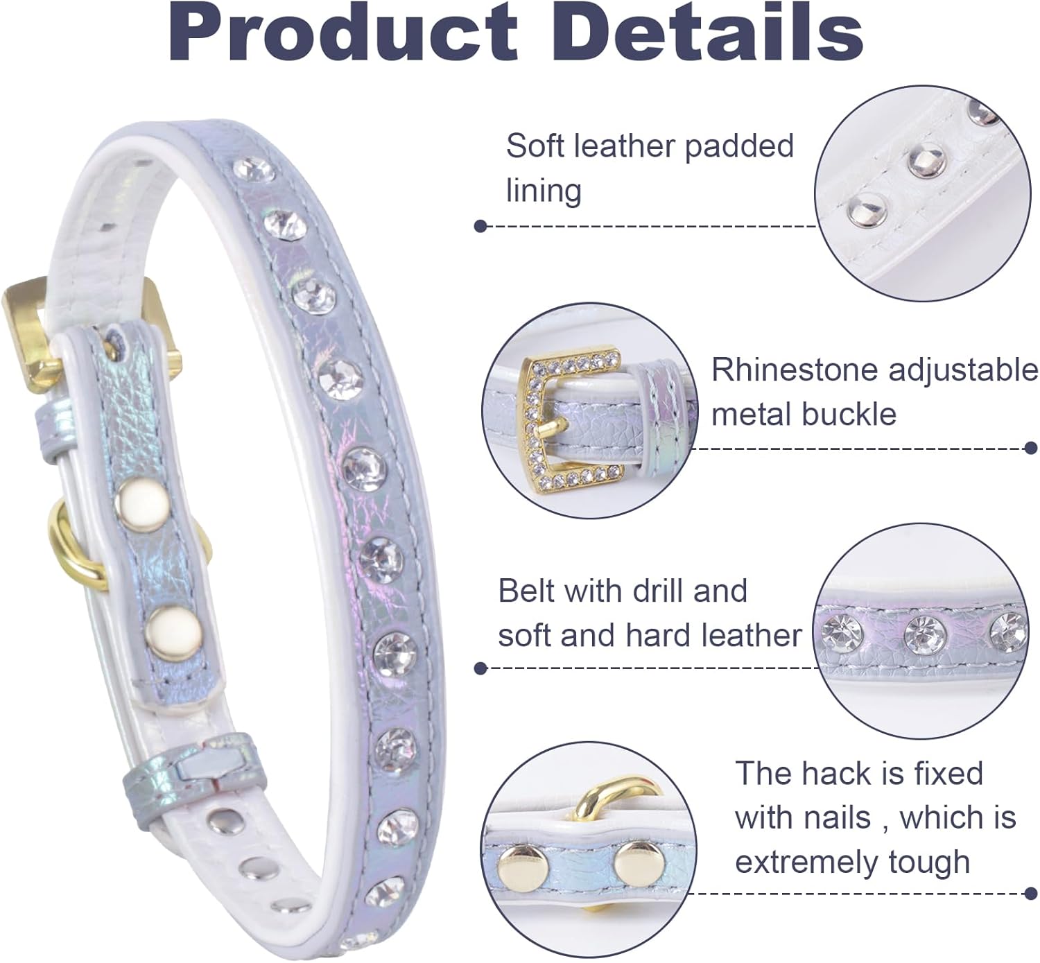 LOVPE Collar para perro de cuero brillante con diamantes de imitación tachonados, accesorio glamoroso de hebilla dorada para perros pequeños a