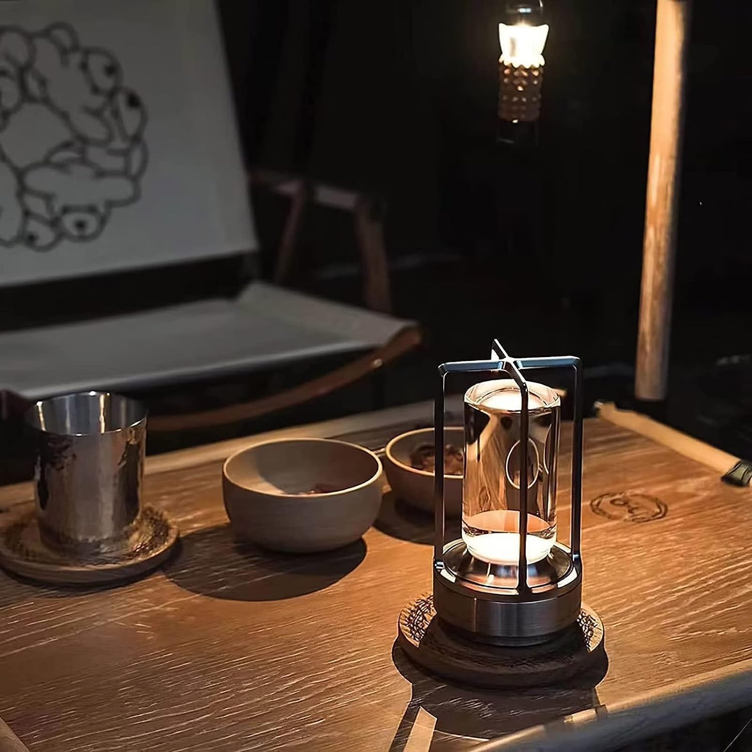 Lumisom – Lámpara de mesa Lumisom, lámpara de mesa de farol de cristal Lumisom, luz Lumisom, 3 colores recargables e inalámbricas para luces de