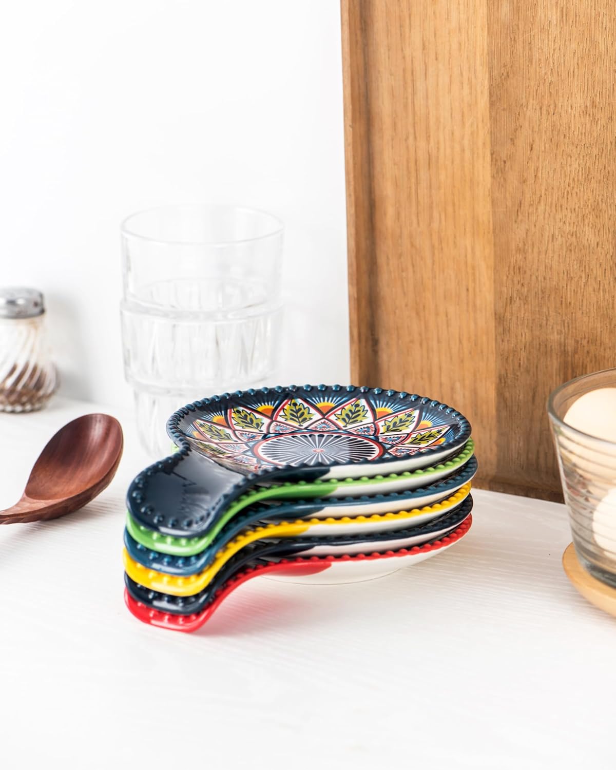 Soporte de cuchara de cerámica para la parte superior de la estufa, soporte grande para cuchara para encimera de cocina, soporte para utensilios de