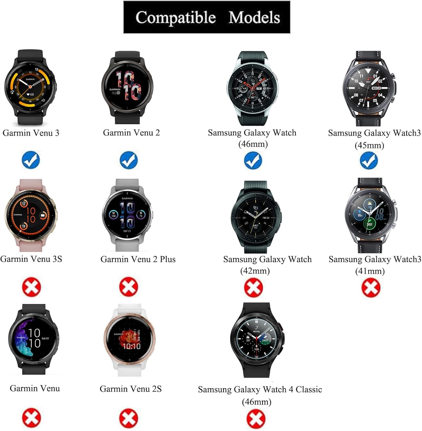 Correa elástica de 0.866 in para reloj compatible con Garmin Venu 23, Fossil Gen 6 de 1.732 pulgadas, Samsung Galaxy Watch 3 de 1.772 pulgadas,