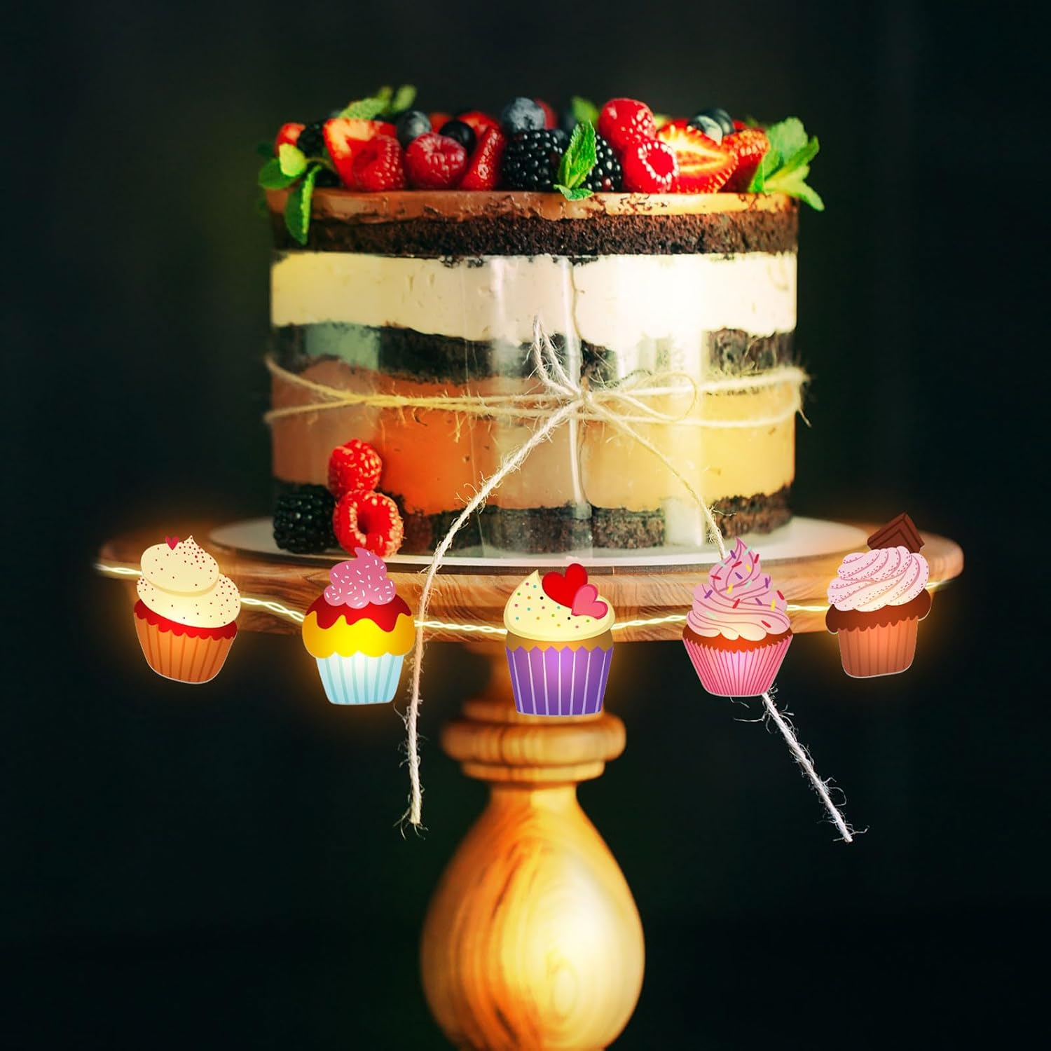 Guirnalda de luces para cupcakes, regalos de cupcakes, guirnalda de luces para decoración de bodas, fiestas de cumpleaños, 20 LED, 10 pies, funciona