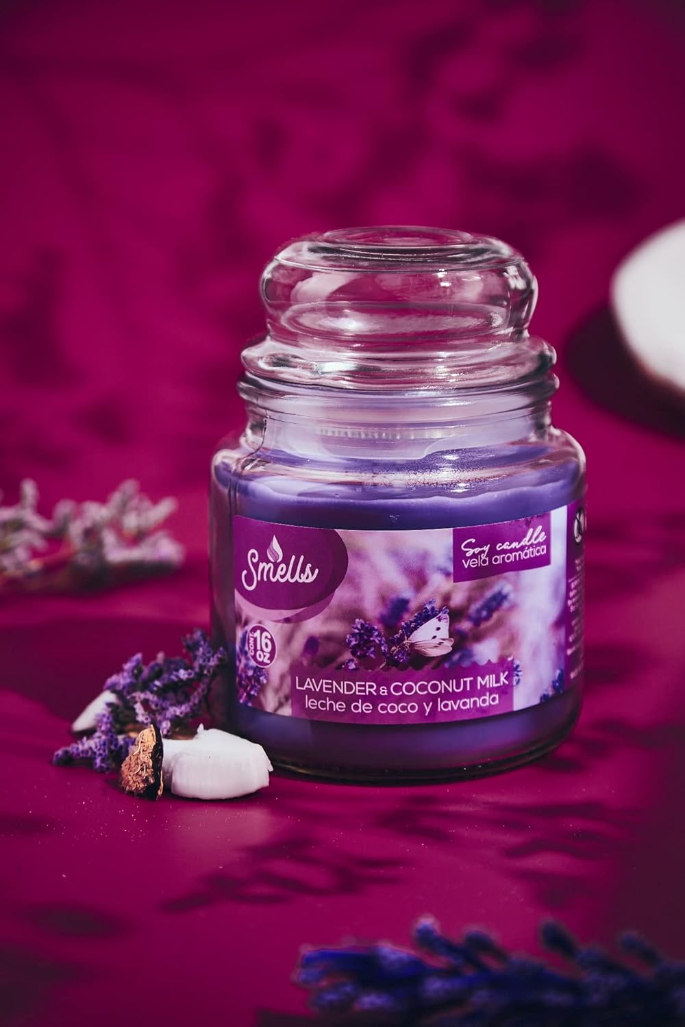 Smells – Vela perfumada en tarro grande de cera de soja prémium de 16 onzas. – 100% algodón de una sola mecha – Fragancia que elimina los olores del