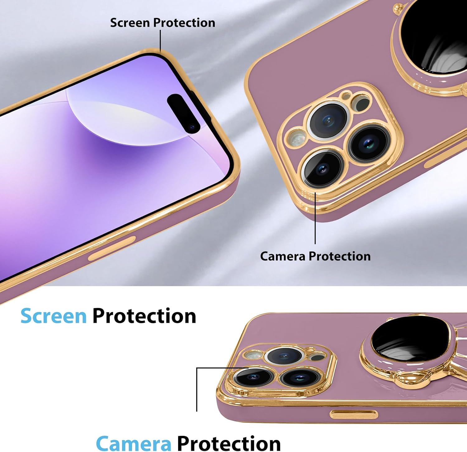 MZELQ Funda compatible con iPhone 15 Pro Max con diseño de astronauta chapado en función de atril y protector de pantalla para teléfono de lujo,
