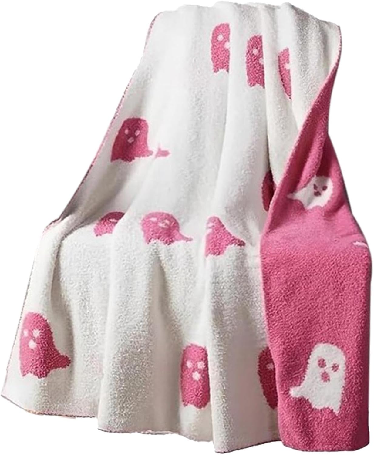 Manta de fantasma rosa de Halloween, 2023 de franela, reversible, lindas mantas y mantas de Halloween para dormitorio, cama, sala de estar, sofá (59