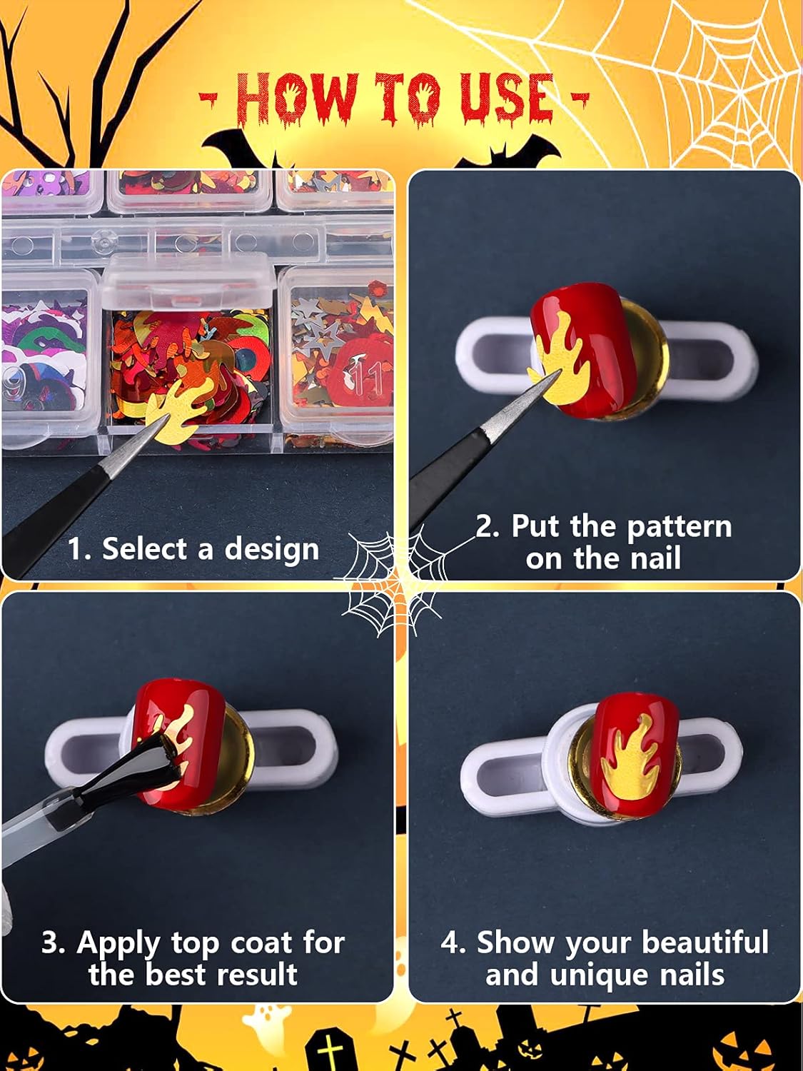 EBANKU – Lentejuelas con purpurina, diseño holográfico 3D de calavera holográfica de EBANKU araña, calabaza, murciélago, fantasma, bruja, confeti,