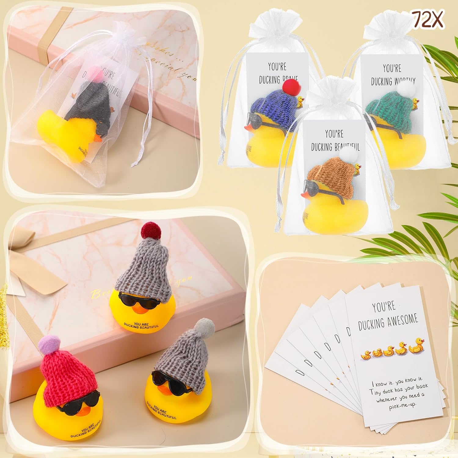 Liliful Mini patos de goma inspiradores con gafas, letrero de agradecimiento con texto en inglés You are Awesome , regalo de agradecimiento, para