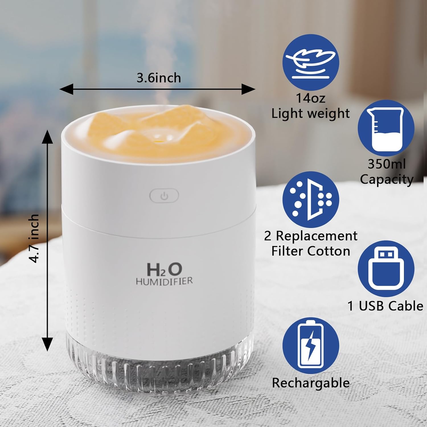 HOTLIFE Mini humidificador portátil, pequeño humidificador de plantas de niebla fría, humidificador personal recargable de escritorio para