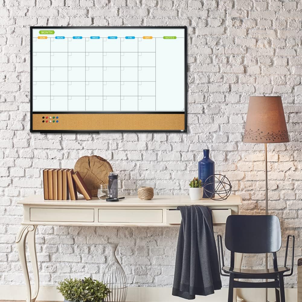 JILoffice Calendario magnético con combinación de pizarra blanca y tablero de corchos de anuncios, tablero combinado de 36 x 24 pulgadas, paquete de