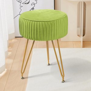 ECOMEX Otomana redonda de terciopelo con patas de metal, reposapiés otomano redondo plisado tapizado, taburete de maquillaje, otomano redondo de ECOMEX Otomana redonda de terciopelo con patas de metal, reposapiés otomano redondo plisado tapizado, taburete de maquillaje, otomano redondo de