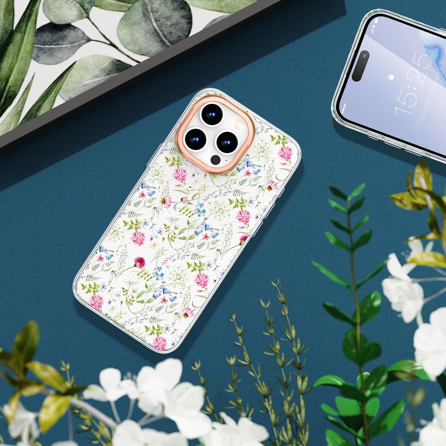zelaxy Funda compatible con iPhone 15 Pro, TPU suave y flexible, a prueba de golpes, patrones de jardín de flores, funda protectora de cuerpo