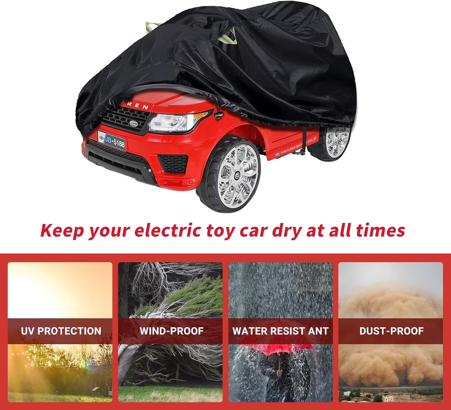 LYUND Funda para auto de juguete para niños, 600D, gran funda impermeable para ruedas eléctricas, Jeep, camión, protege todo tipo de clima, el