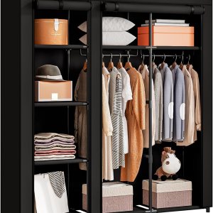 Organizador de almacenamiento portátil para armario, estante colgante de metal, tela no tejida (negro, 51 pulgadas) Organizador de almacenamiento portátil para armario, estante colgante de metal, tela no tejida (negro, 51 pulgadas)