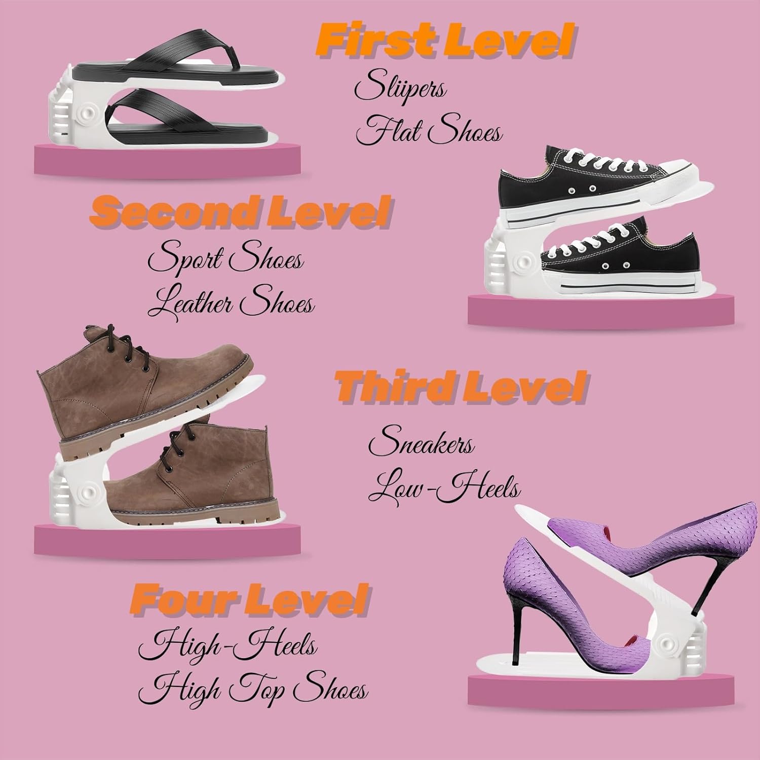 Paquete de 24 ranuras para zapatos, apilador de zapatos ajustable de 4 niveles, soporte para zapatos de doble capa, ahorro de espacio para zapatos
