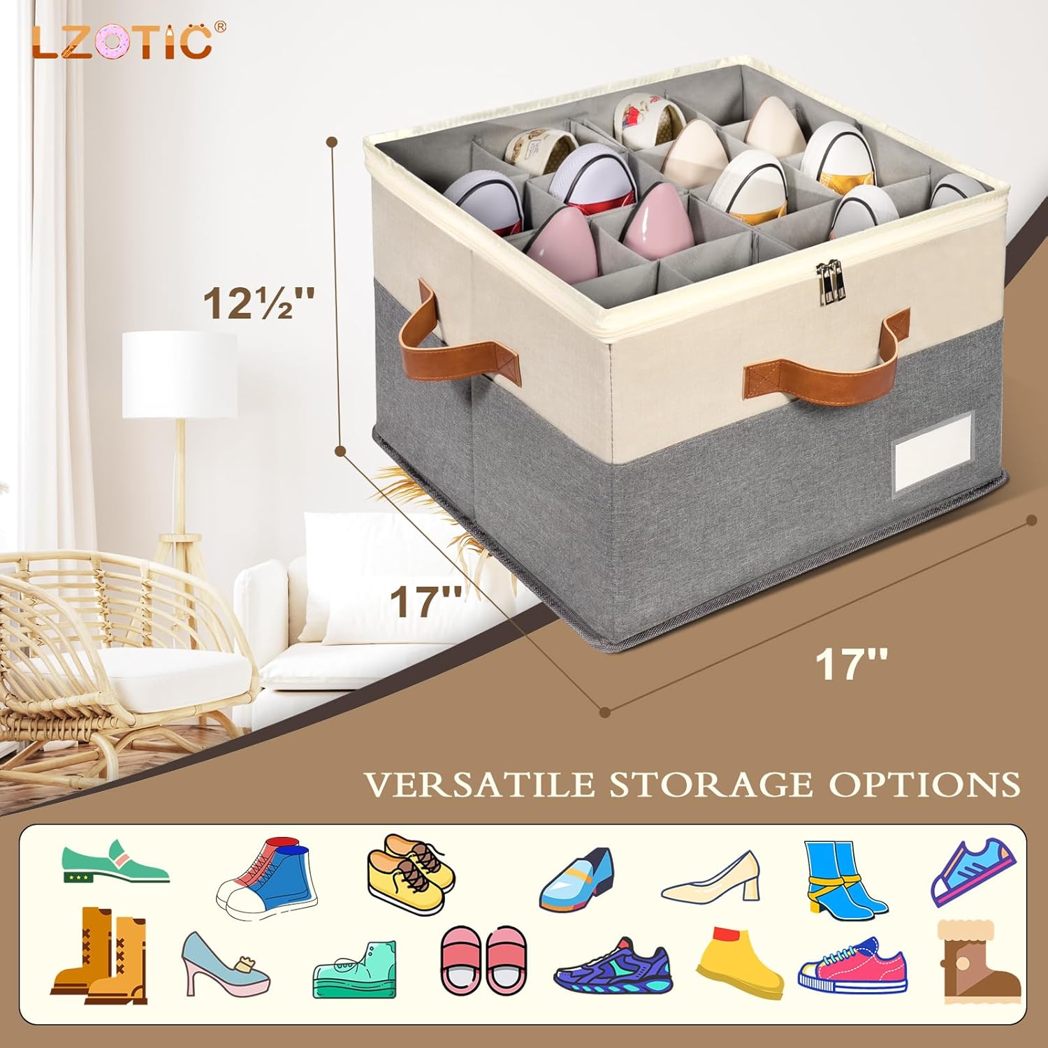 Organizador de zapatos para armario, contenedores de almacenamiento ajustables para zapatos, grandes contenedores plegables de almacenamiento de