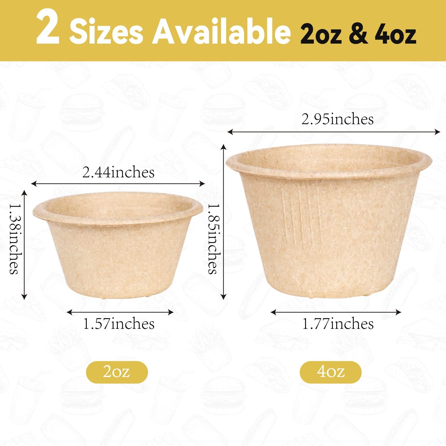 Gere Cuencos desechables para pruebas, paquete de 100, 4 onzas, tazas de soufflé de fibra de bagazo biodegradable natural, tazas de condimentos,