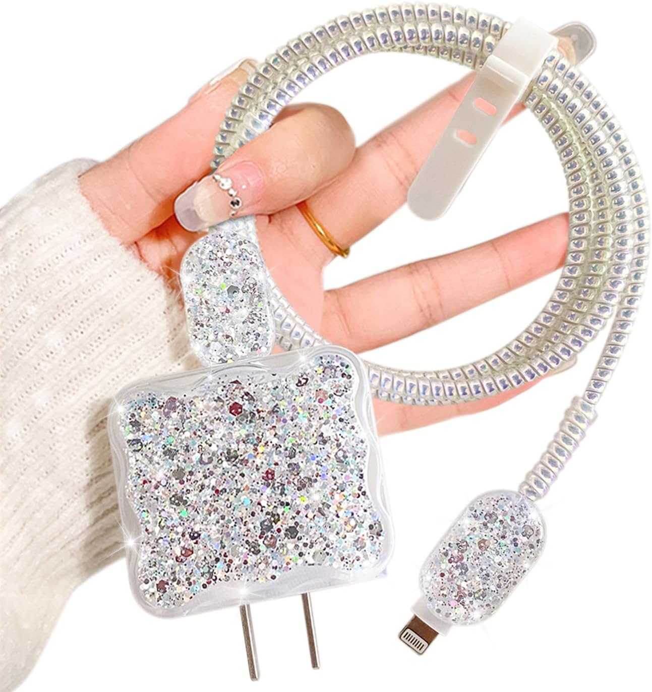 Protector de cable de lujo adecuado para cargador de iPhone de Apple, diseño de borde ondulado, funda USB de línea de datos, protector de cargador