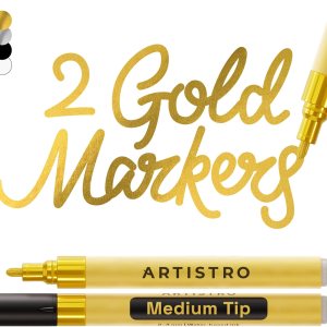 ARTISTRO 2 bolígrafos de pintura acrílica dorada para roca, cerámica, madera, vidrio, tela metálica, plástico, 0.118 in, ideales para álbumes de ARTISTRO 2 bolígrafos de pintura acrílica dorada para roca, cerámica, madera, vidrio, tela metálica, plástico, 0.118 in, ideales para álbumes de