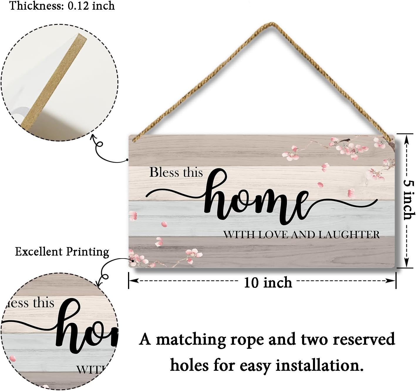 Christian Décor – Letrero de madera para colgar en la pared, Bless This Home with Love and Laughter, decoración del hogar, puerta (1 pieza), regalo