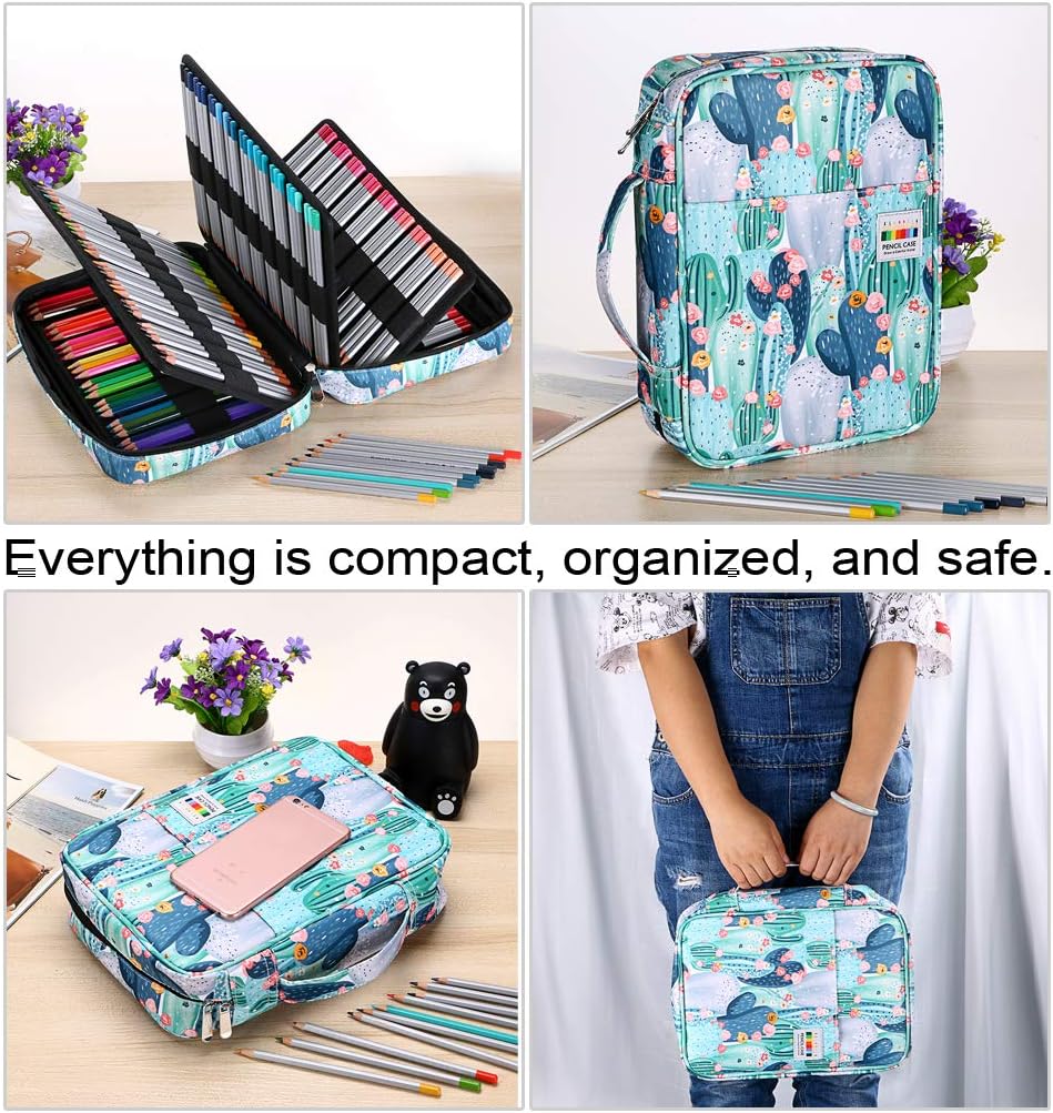 BTSKY Estuche para lápices de colores con 220 ranuras para lápices y lápices con práctico envoltorio portátil, soporte multicapa para lápices de