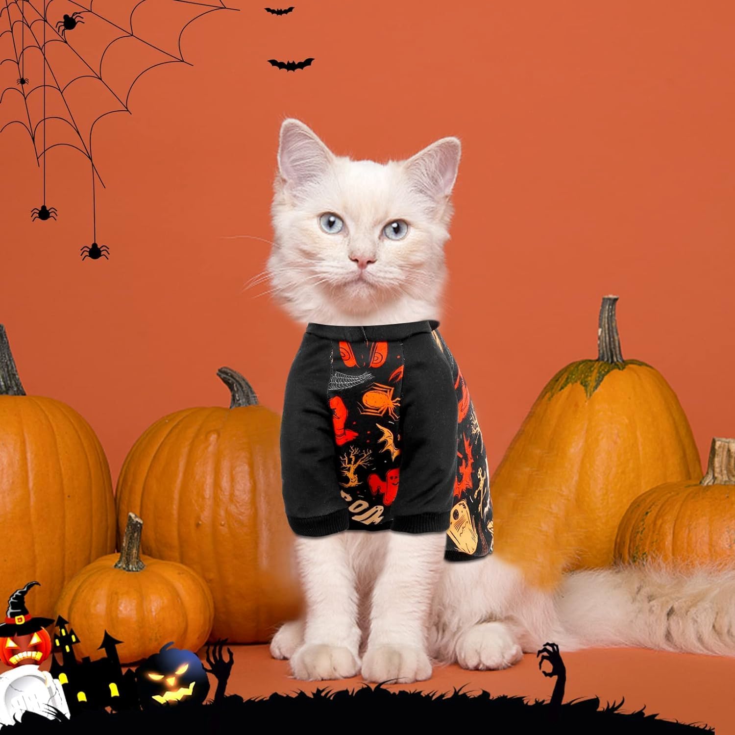 Sudaderas con capucha de Halloween para perros pequeños sudadera para cachorros, fantasmas, murciélagos, disfraz de calabaza cálida de invierno,