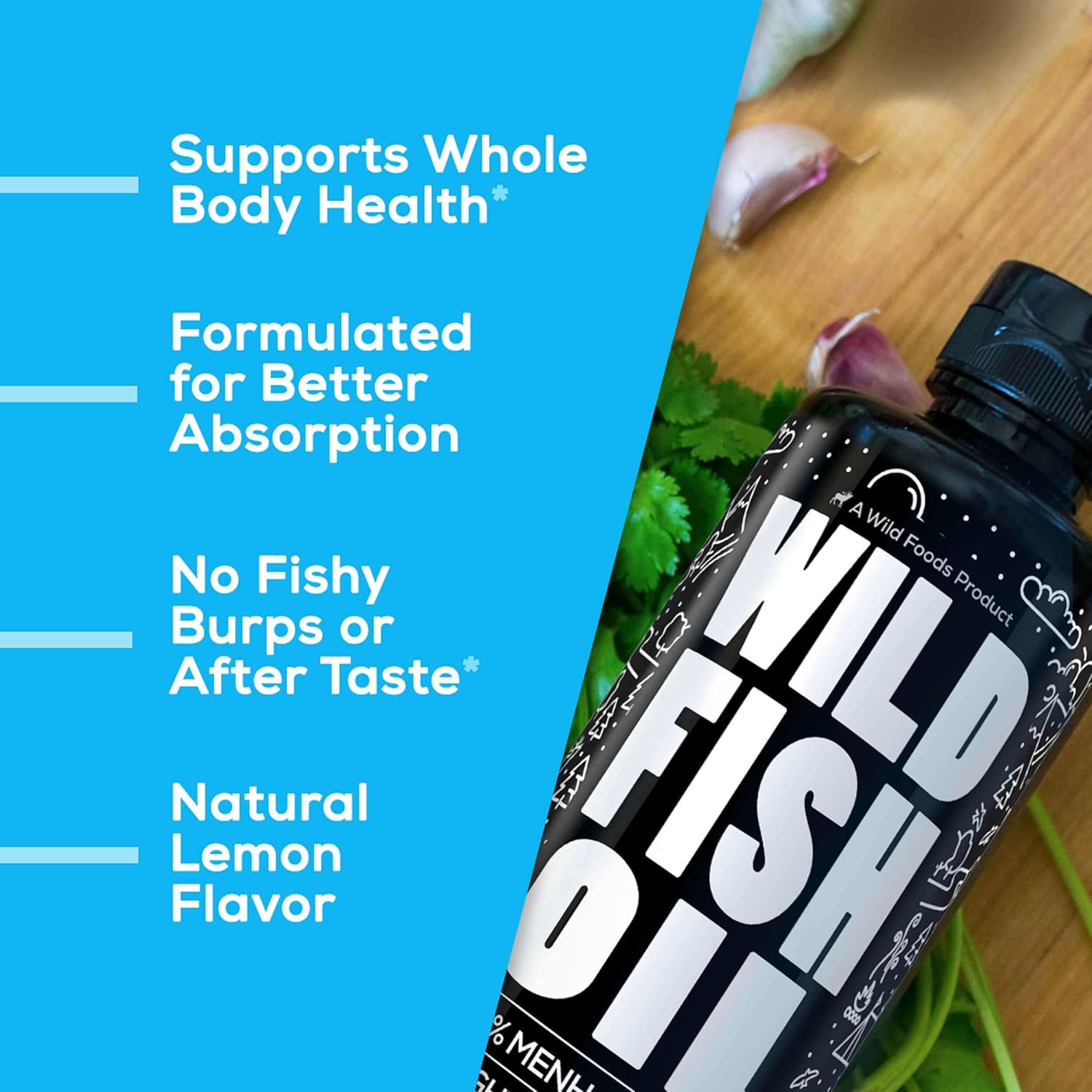 Wild Foods Suplemento líquido de aceite de pescado Omega 3, limón, 16 onzas (paquete de 2)  Atrapado salvaje, sin eructos, inodoro, sin OMG, sin