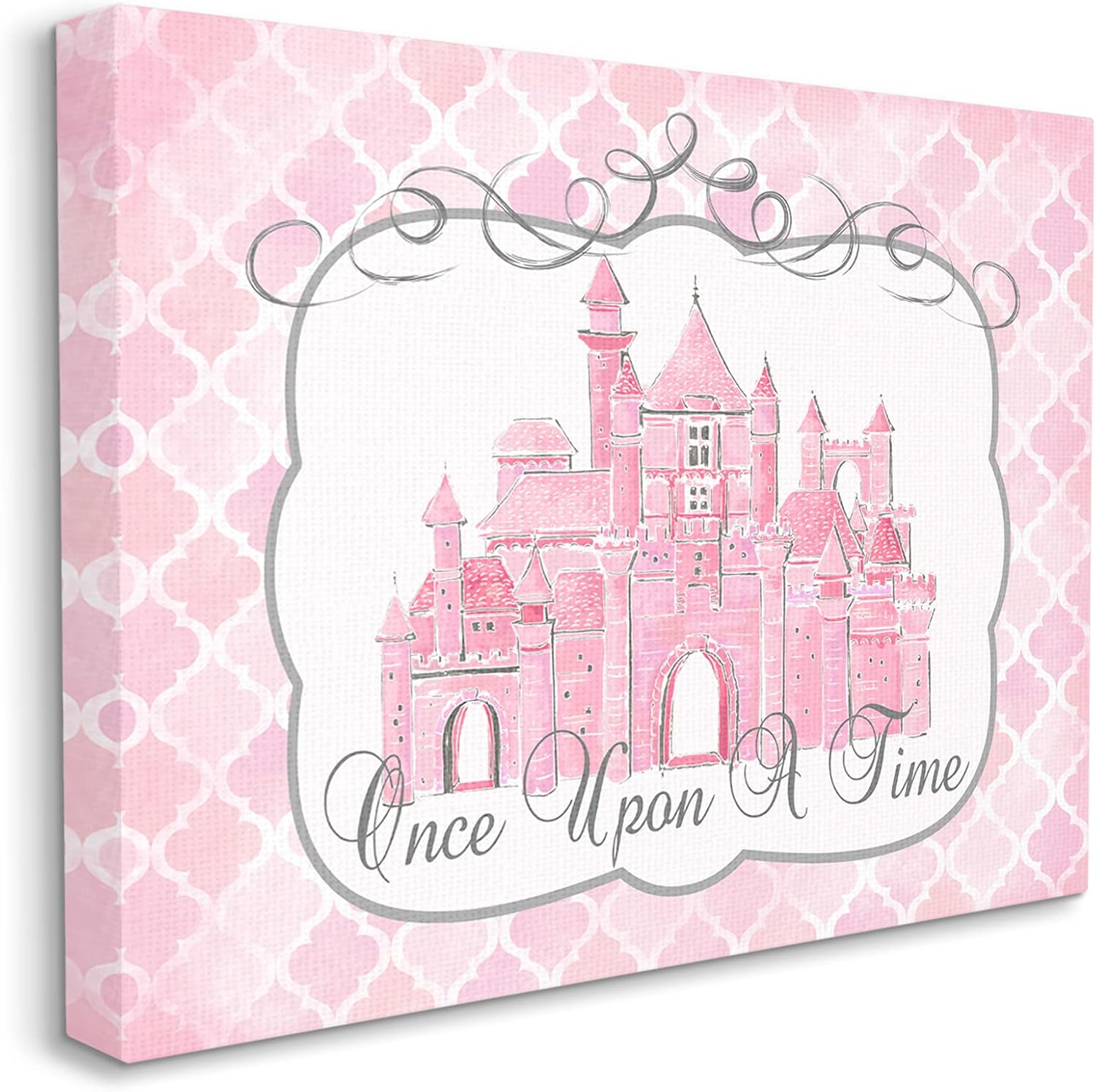 Stupell Home Décor Once Upon a Time – Lienzo decorativo para pared, diseño de castillo, color agua, rosa, 16 x 1.5 x 20 pulgadas, fabricado con