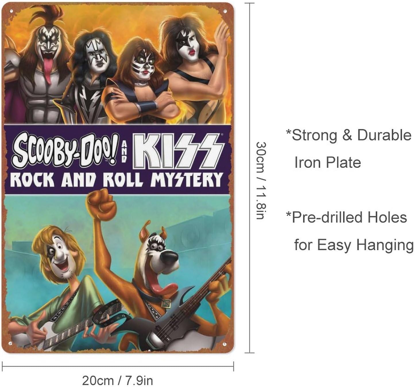 Scooby-Doo! and KISS Póster de película misteriosa de rock and roll, letrero de hojalata para cafetería, bar, hogar, decoración de pared, retro, de
