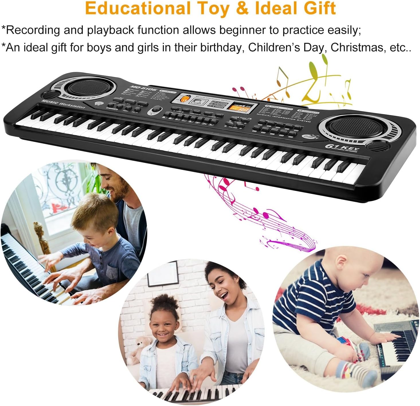 Teclado de piano de 61 teclas, teclado electrónico de música digital con micrófono, piano eléctrico, instrumento musical, teclado de aprendizaje