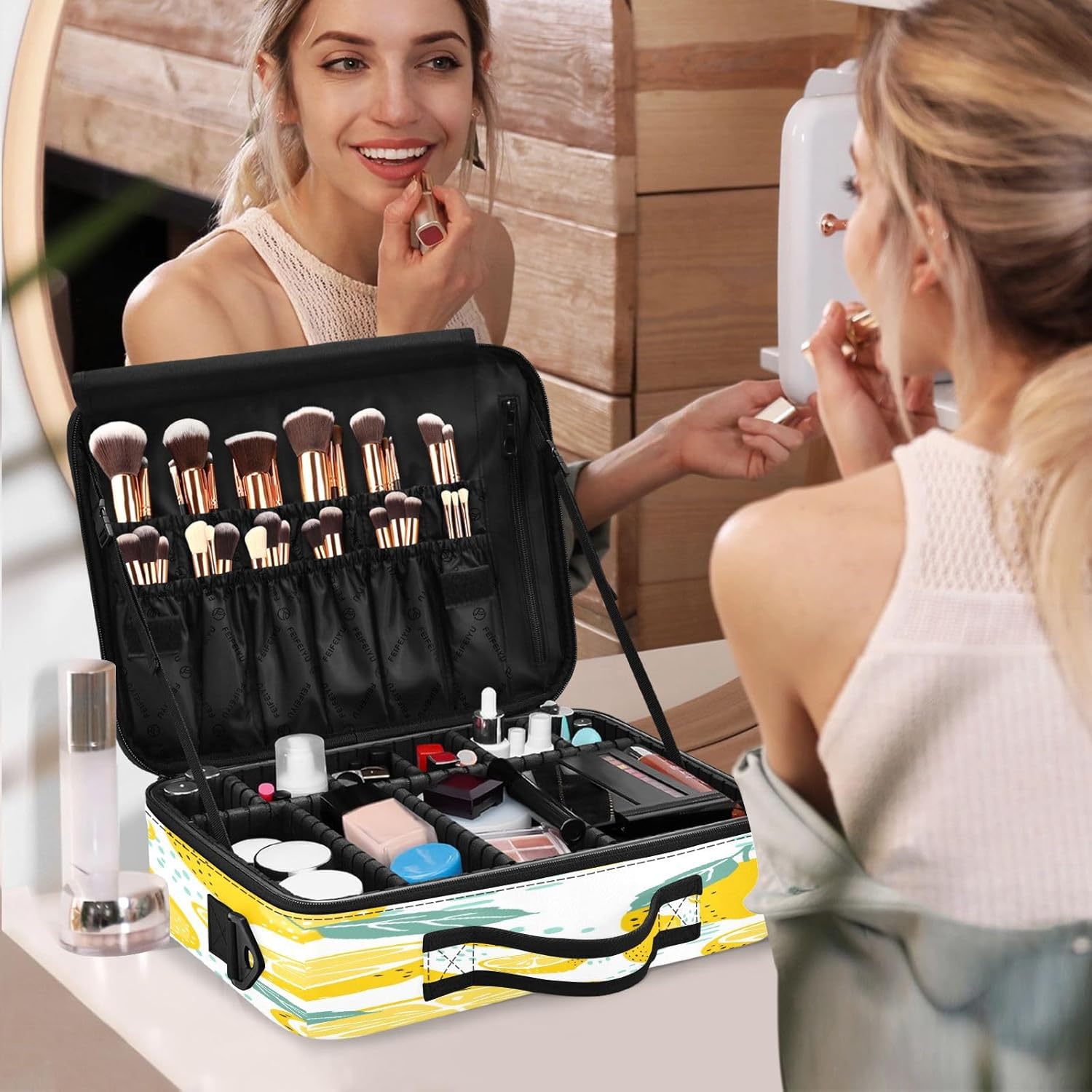 Slices Whole Lemons cosmetic bag with zipper bag toiletry travel kit bag with compartments makeup train case makeup bolsos para cosmeticos for women