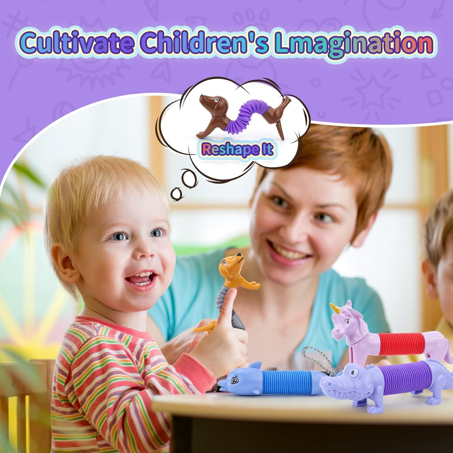 Tubos de animales Fidget Toys, rellenos de cesta de Pascua para niños pequeños, paquete de 10 tubos sensoriales para niños pequeños, juguetes para