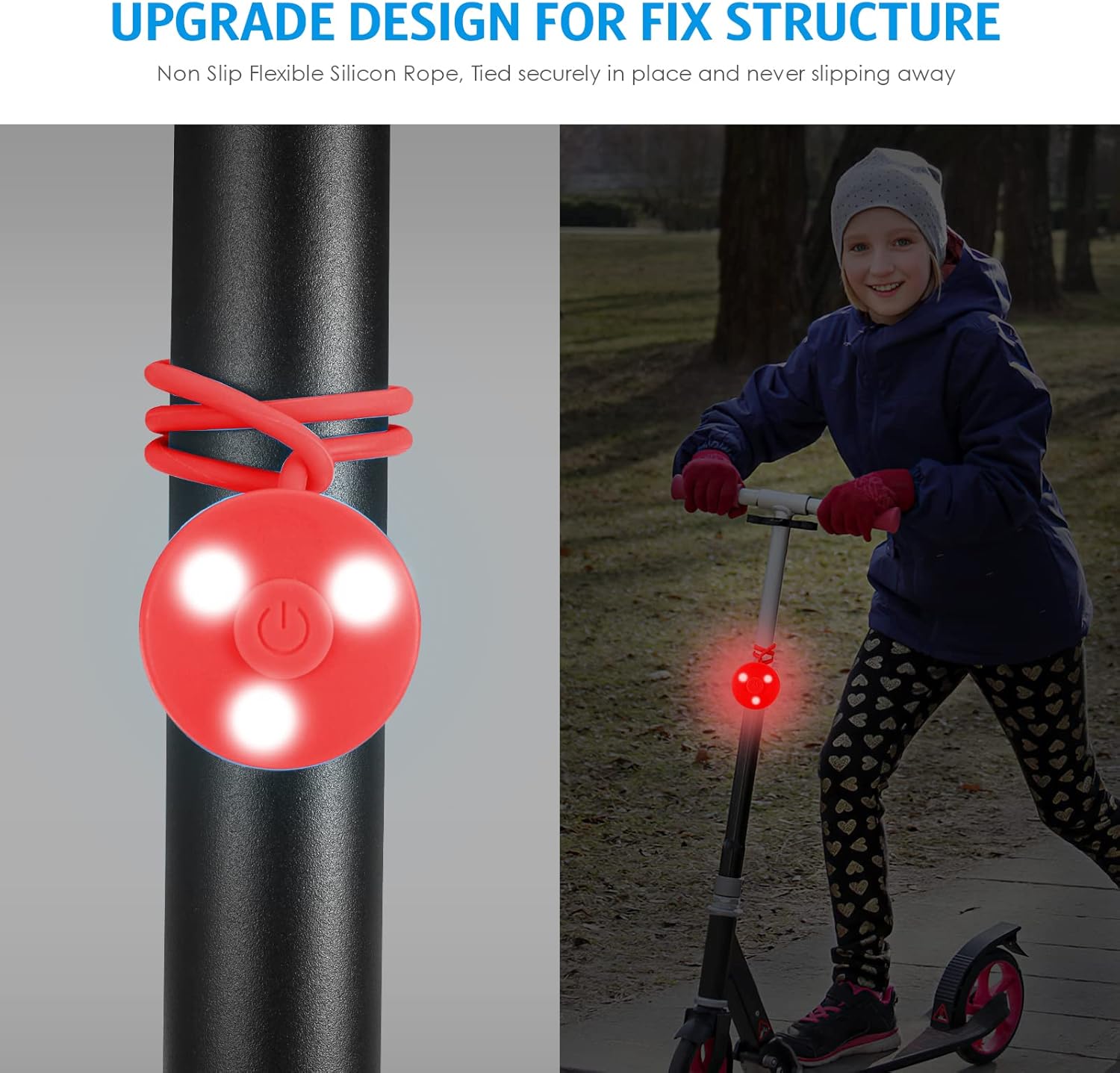 AMIR Luz trasera LED de noche esencial para bicicleta, luces de advertencia de seguridad nocturna creativas de silicona para ciclismo, lámpara de