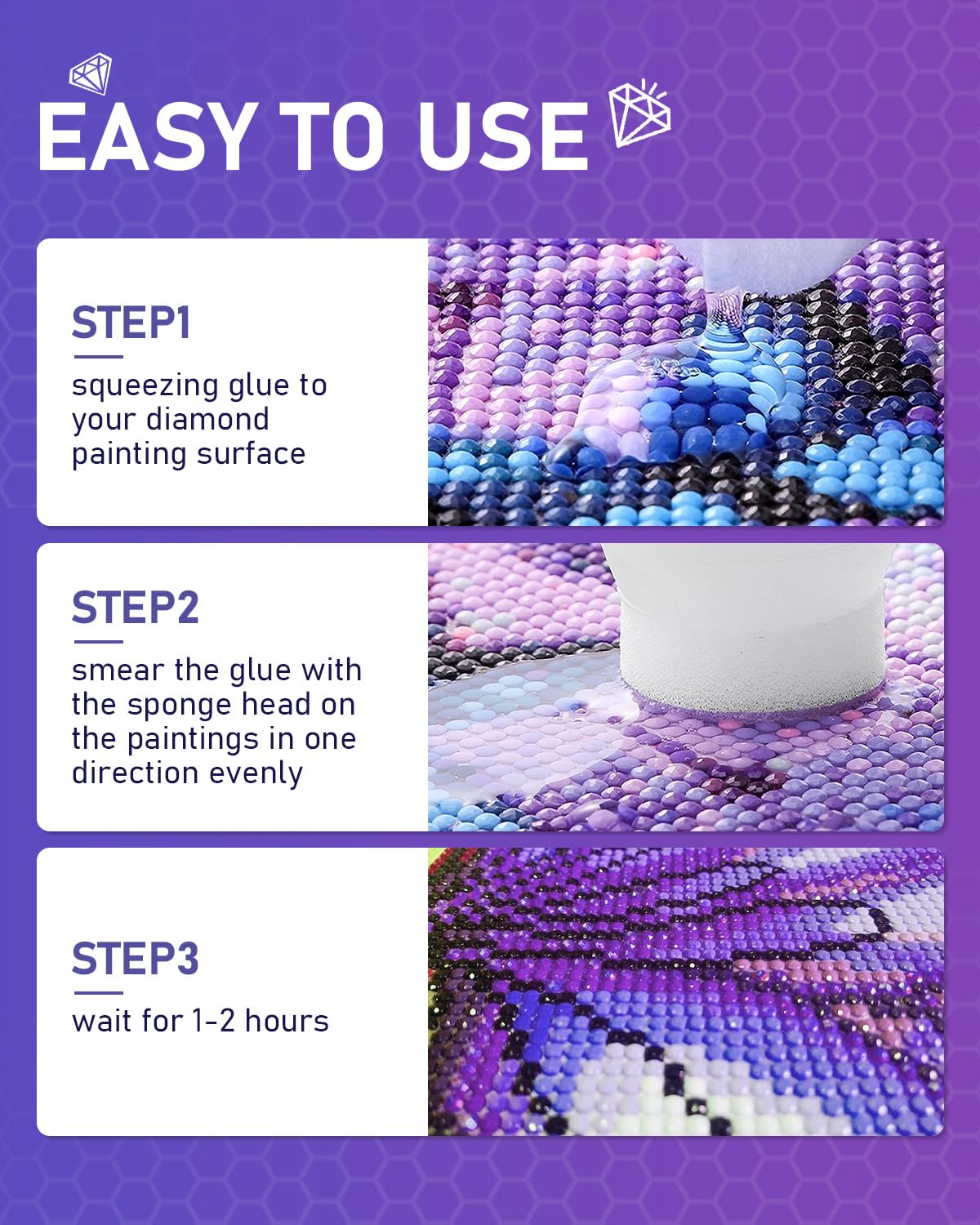 Paquete de 2 selladores de pintura de diamantes de 8.1 fl oz con cabezal de esponja, accesorios de pintura de diamante 5D de alto brillo para