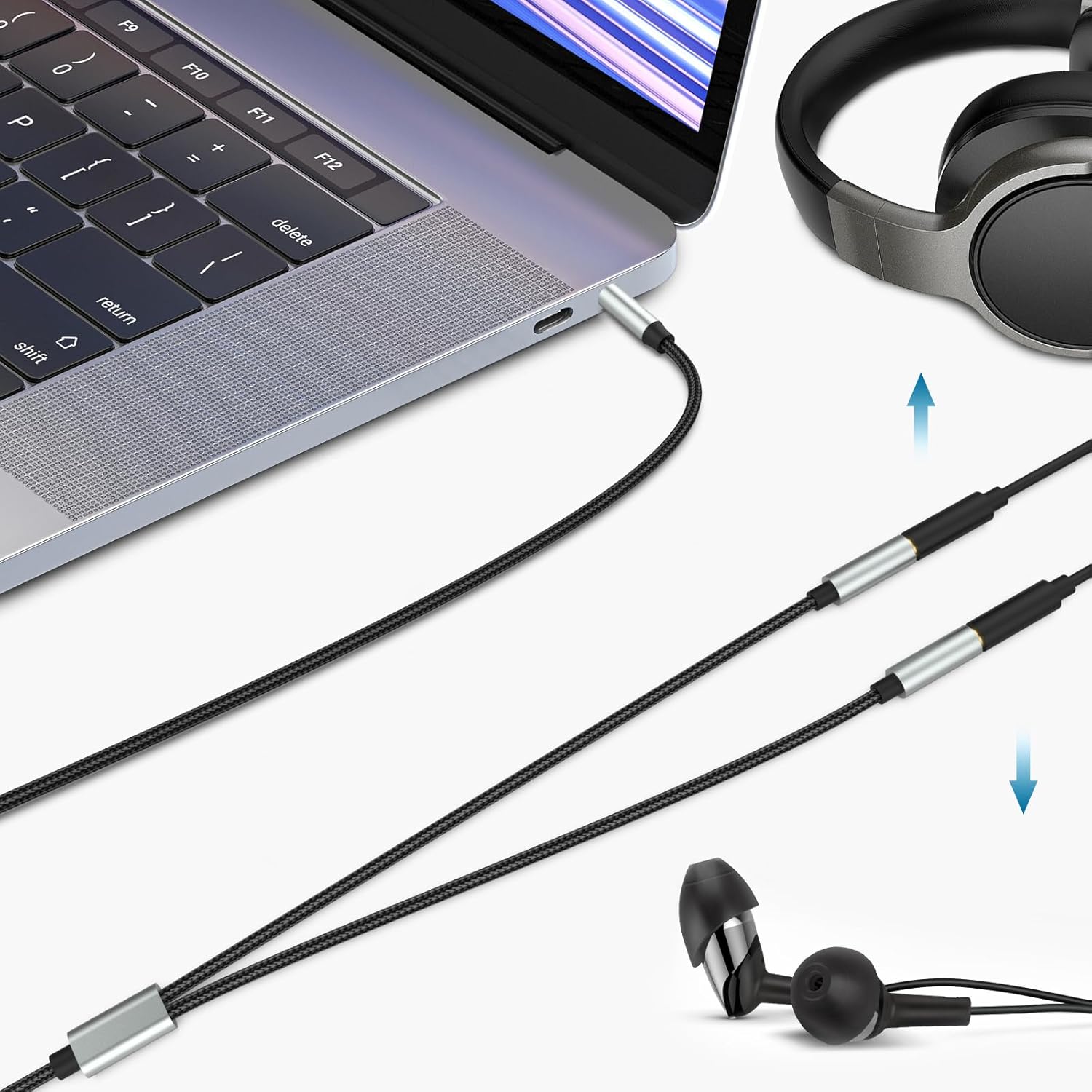 Cable divisor de conector de auriculares de 0.138 in, macho de 0.138 in a 2 hembras, cable de extensión para auriculares, cable divisor en Y de