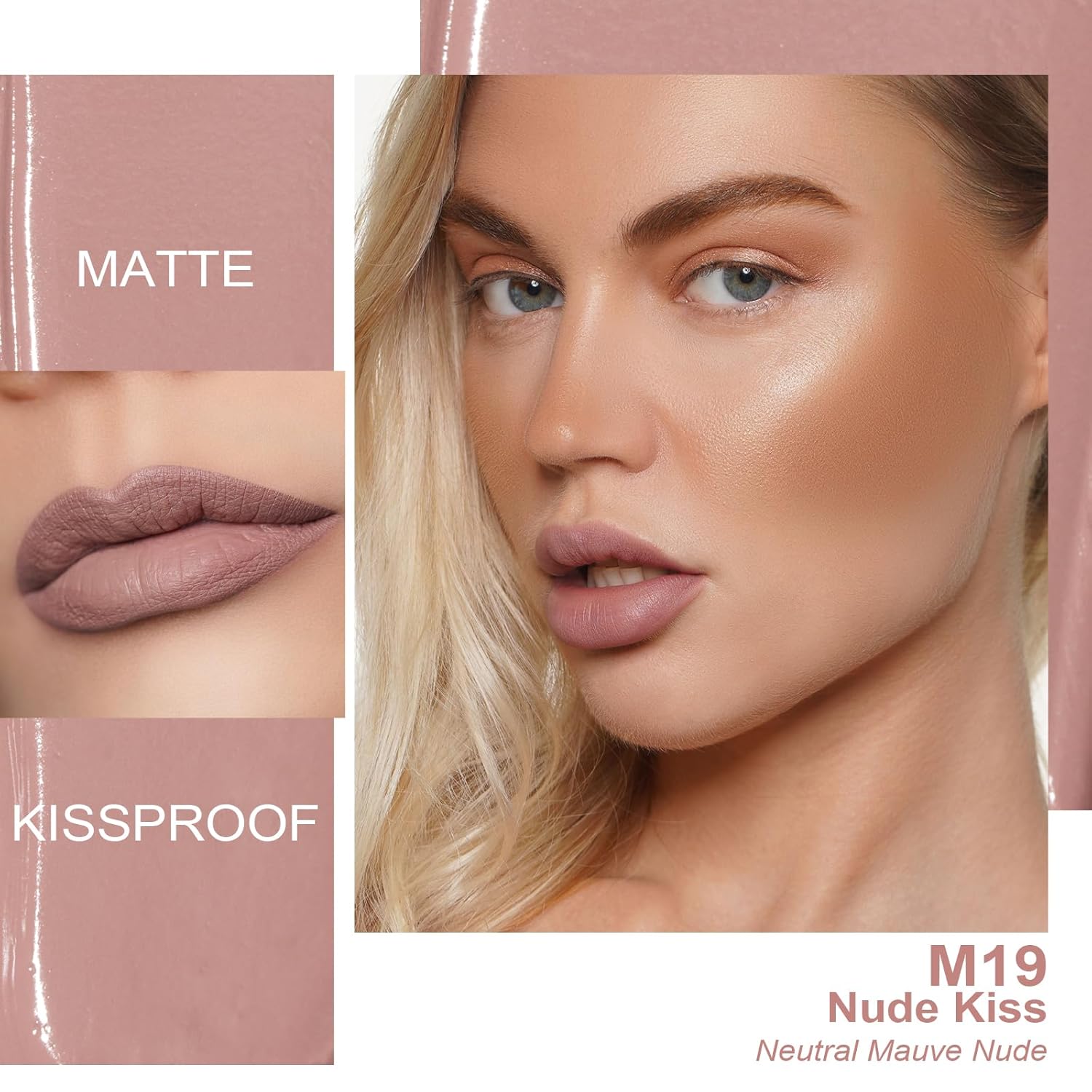 Oulac Lápiz labial rosa líquido mate para mujer, lápiz labial rosa nude de larga duración, tinte de labios impermeable, sin transferencia, fórmula