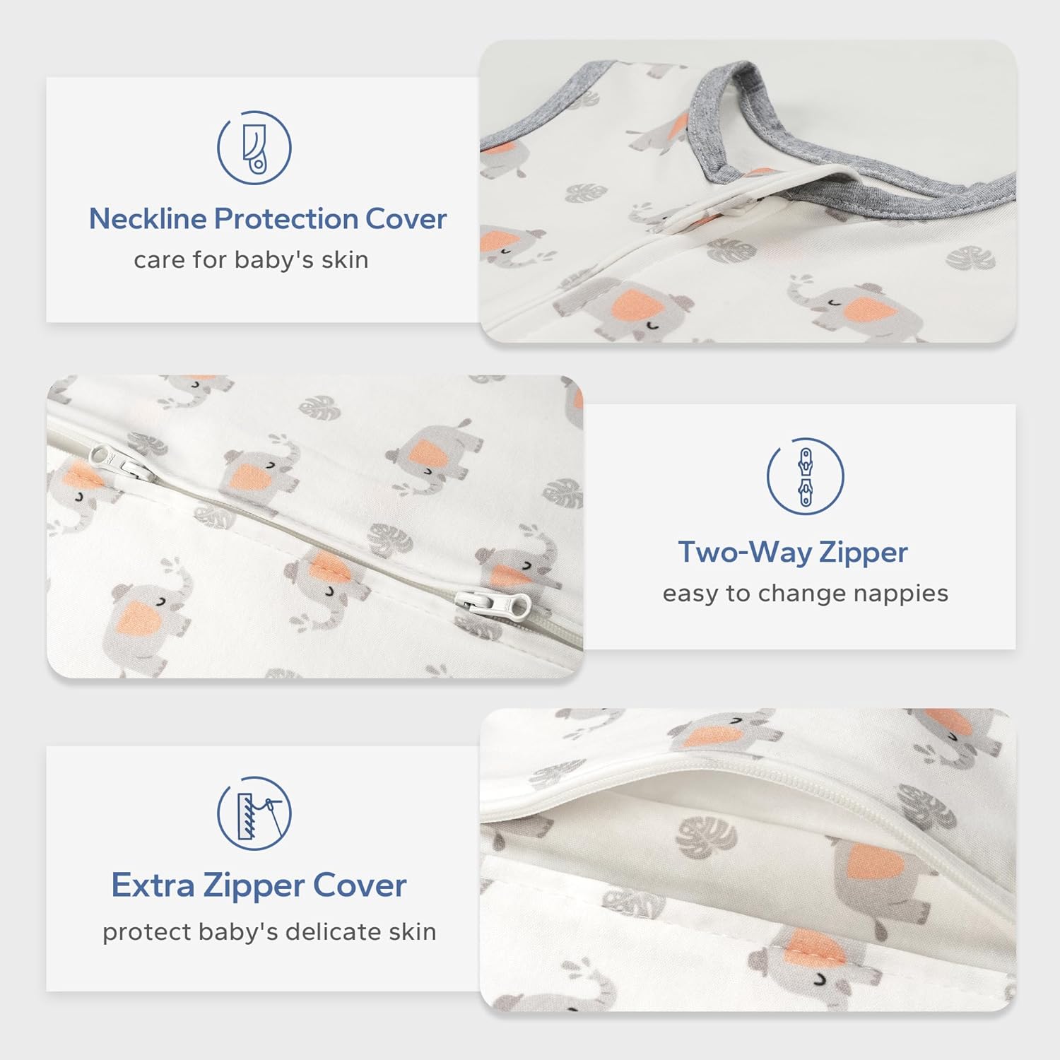 ZIGJOY Saco de dormir para bebé, 0.5 TOG, saco de dormir de 12 a 18 meses, 100% algodón, saco de dormir ligero para niños pequeños con cremallera de