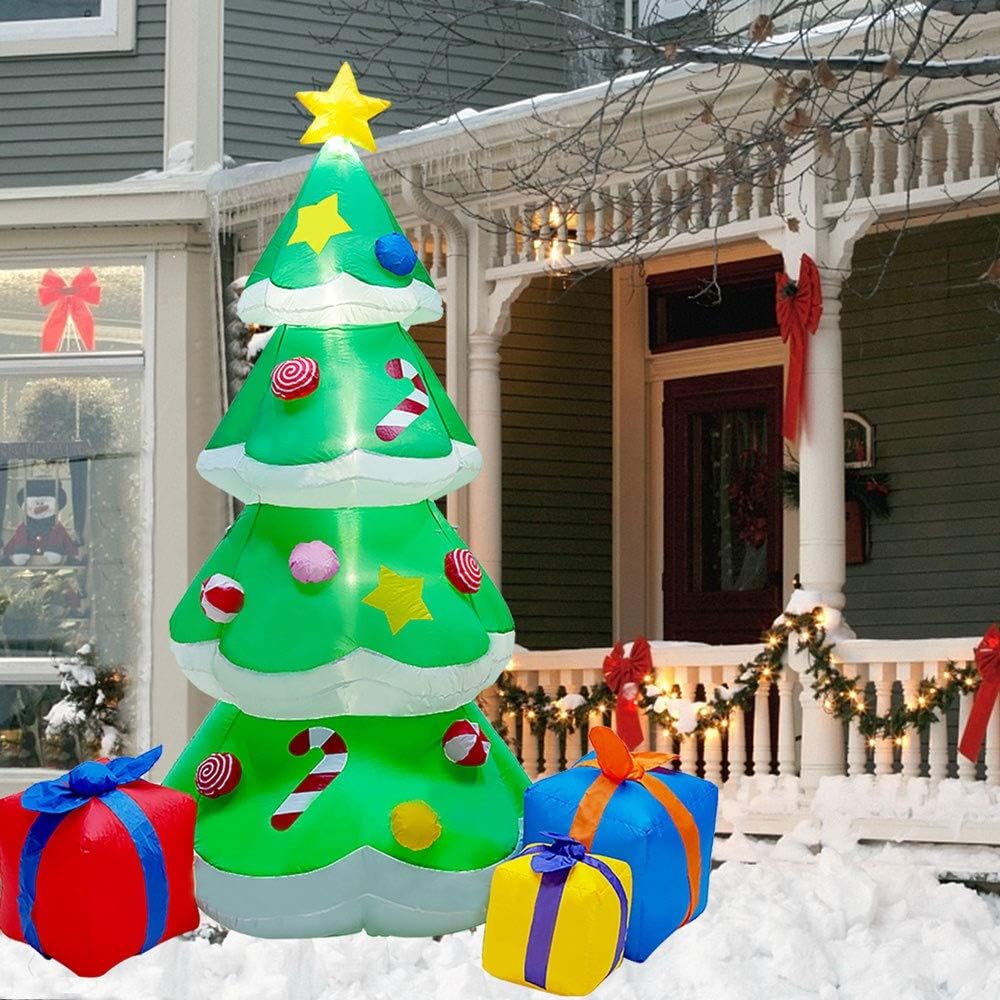 DR.DUDU Árbol de Navidad inflable de 7 pies con luces LED, árbol de Navidad iluminado para decoración de patio, interior y exterior, jardín,
