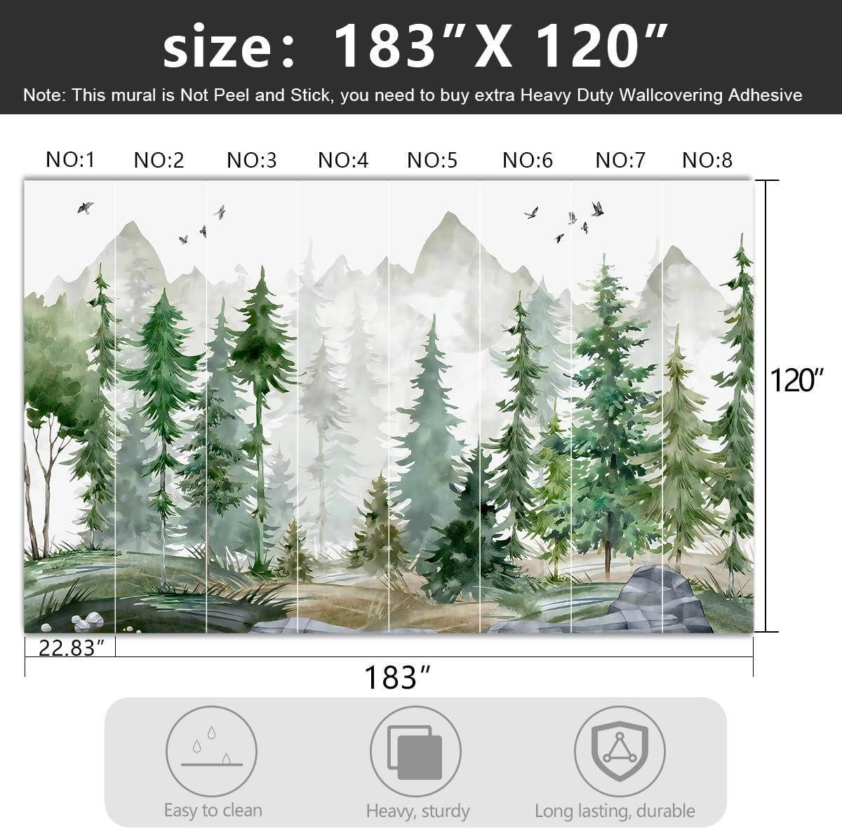 Papel tapiz de tela verde con dibujos animados de pinos y bosques para niños y niñas, dormitorio infantil, sala de estar, plantas de bosque, mural