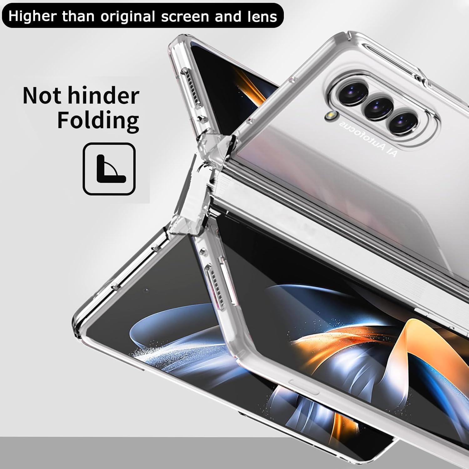 NINKI Funda transparente compatible con Samsung Z Fold 5 transparente con protector de pantalla, cuerpo completo, a prueba de golpes, protección de