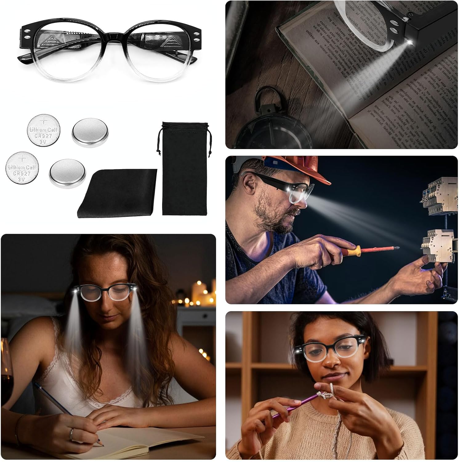 Gafas de lectura con luces LED brillantes para lectura con lupa para leer a la moda, bloqueo de luz azul, lupa, lector nocturno, mujeres y hombres,