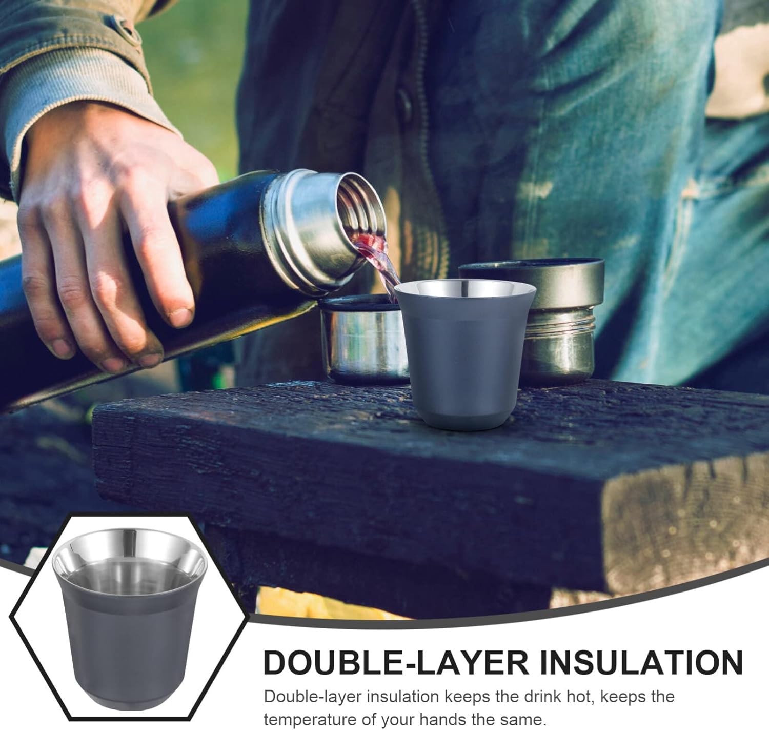 BESTonZON Taza de café de metal para bebidas de acero inoxidable de doble capa, contenedor de vino aislado para café expreso, cerveza, capuchino,