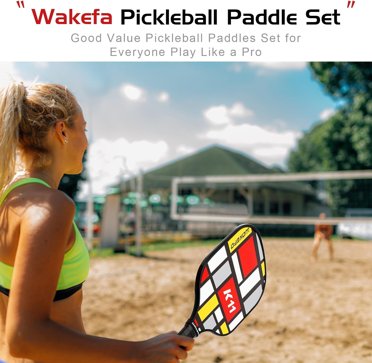 Juego de 4 palas de pickleball para interiores y exteriores, raquetas de pickleball de madera con agarre ergonómico amortiguador, 4 bolas de