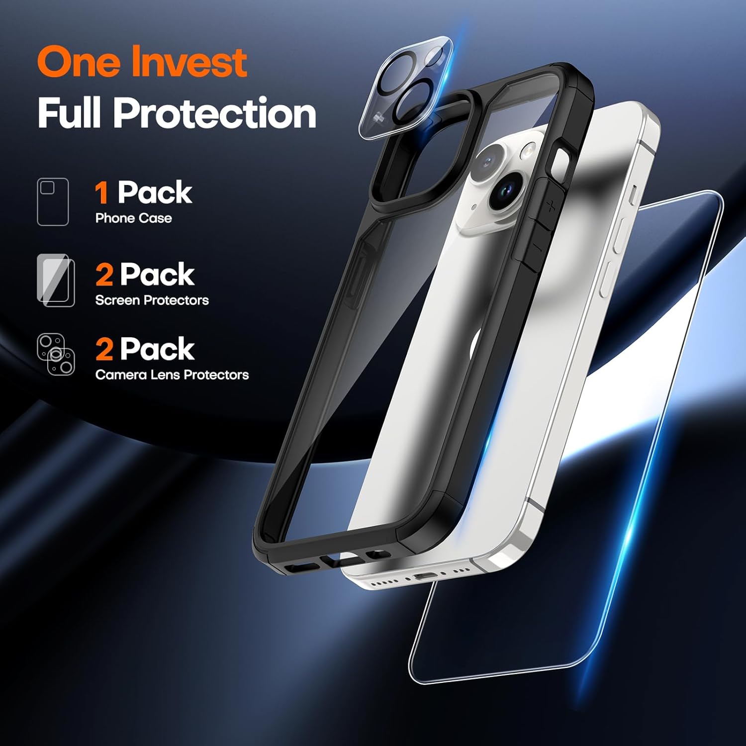 TAURI Funda 5 en 1 para iPhone 15, no amarillenta con 2 protectores de pantalla + 2 protectores de lente de cámara, protección contra caídas de